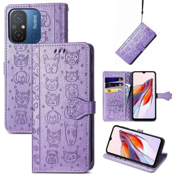 Funda Cartera FOXDOCK para XIAOMI Redmi 12C , Flip PU con Relieve de Gatos y Perros, Tarjetero y Soporte