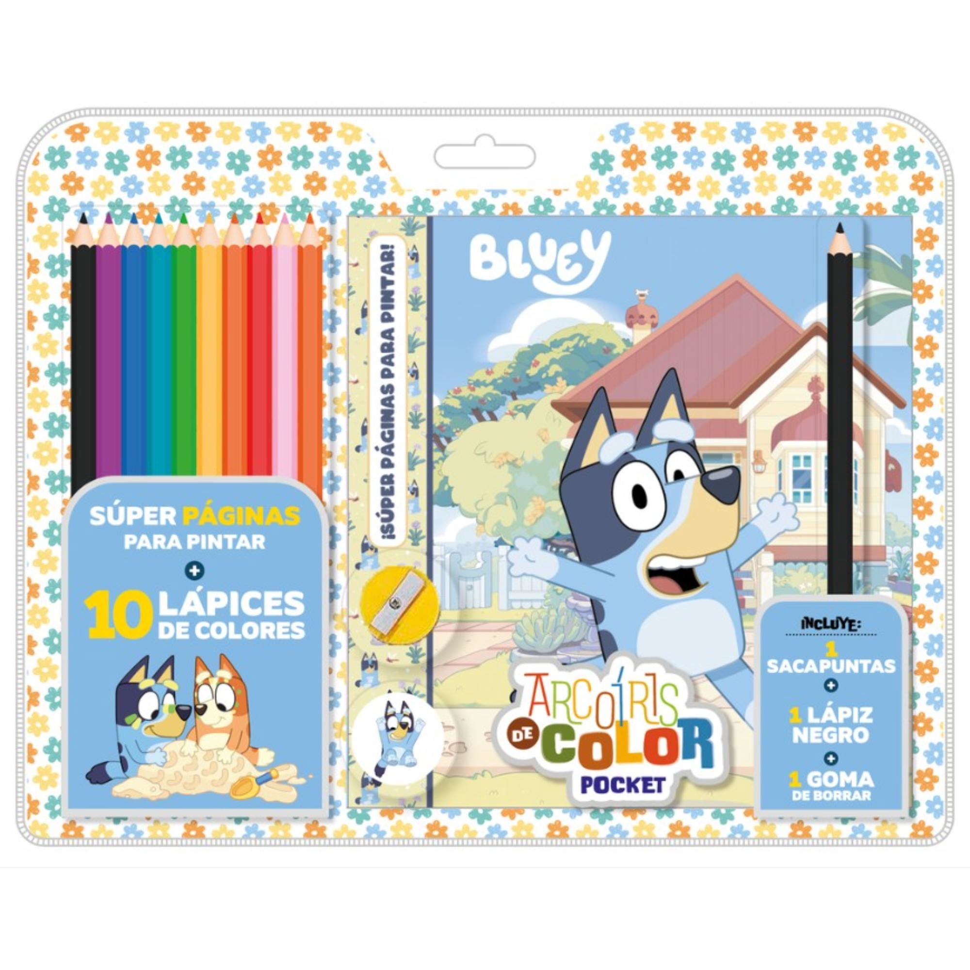 Libro Para Colorear Bluey + Set Lápices De Colores Vertice