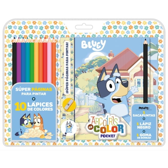 Libro Para Colorear Bluey + Set Lápices De Colores Vertice