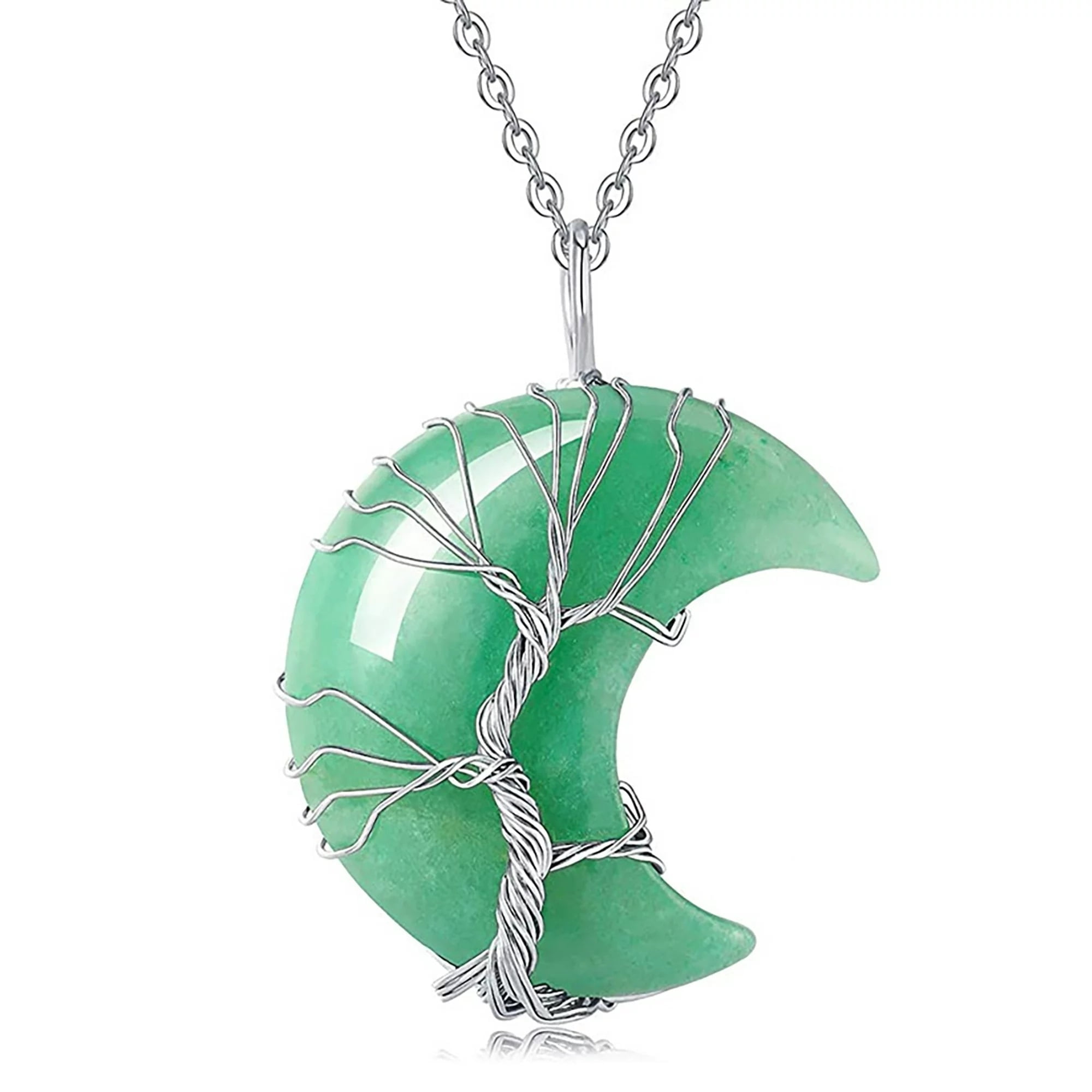 Heshpaws Árbol De La Vida Collar De Collar De Alambre Envuelto De Luna Creciente Colgante De Piedra De La Luna Creciente Colgante,7 Chakra Collar De Joyería De Cristal De Curación Para Mujeres
