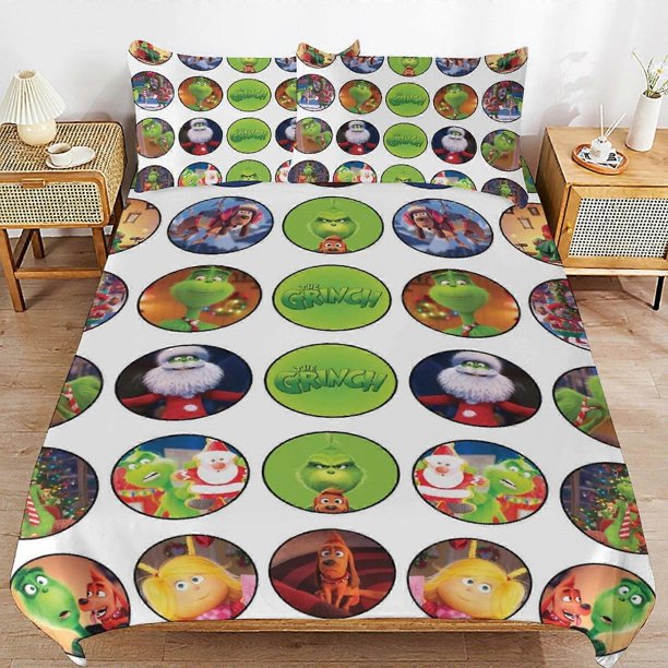 Grinch Bedding Se Ultra Soft Skin-Friendly Duvet Cover3 Piece, Cute Comforter Cover Bed Set
