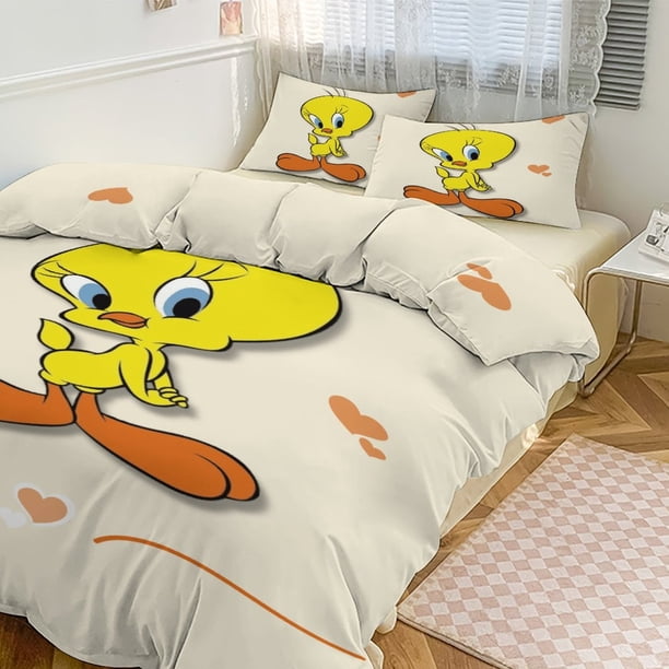 TweetyBird Print Bedding Set Pattern Duvet Cove Set 3 Pieces 1 Quilt Cover And 2 Pillowcases for Women Men Teens