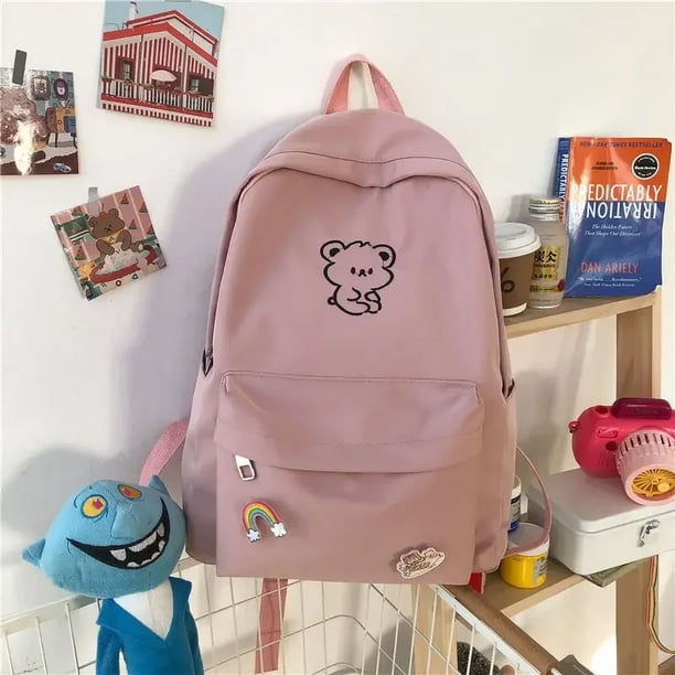 Girls School Bags for Teen Cute Cartoon White Nylon Middle Student Backpack Women