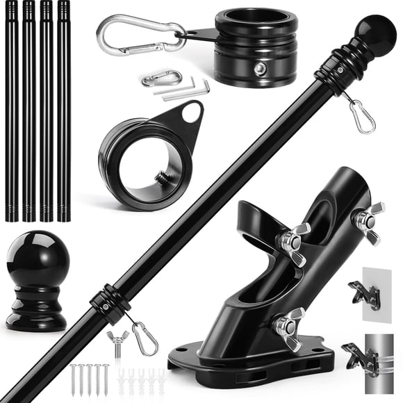 Kit de asta para bandera Anovo de acero inoxidable de 1.5 m con soporte y anillos