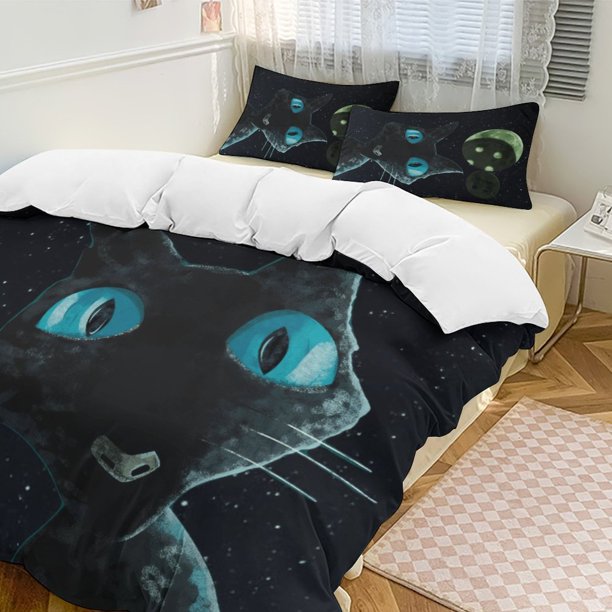 Black Cat Moon Coraline Comforter Set Soft 3 Pcs Twin Bedding Sets Thicken for All Season
