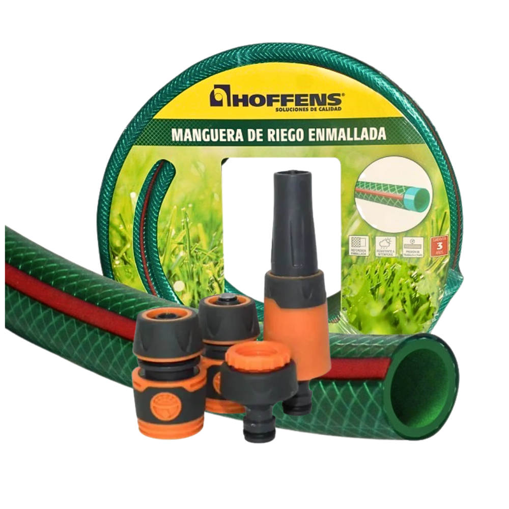 Kit Manguera + Accesorios 1/2"10mts Enmallada Verde Hoffens