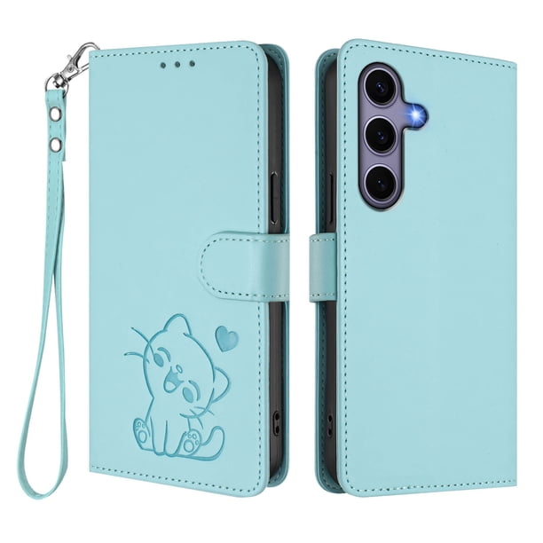 Funda de Gato tipo Libro para Samsung Galaxy S25, Verde Claro