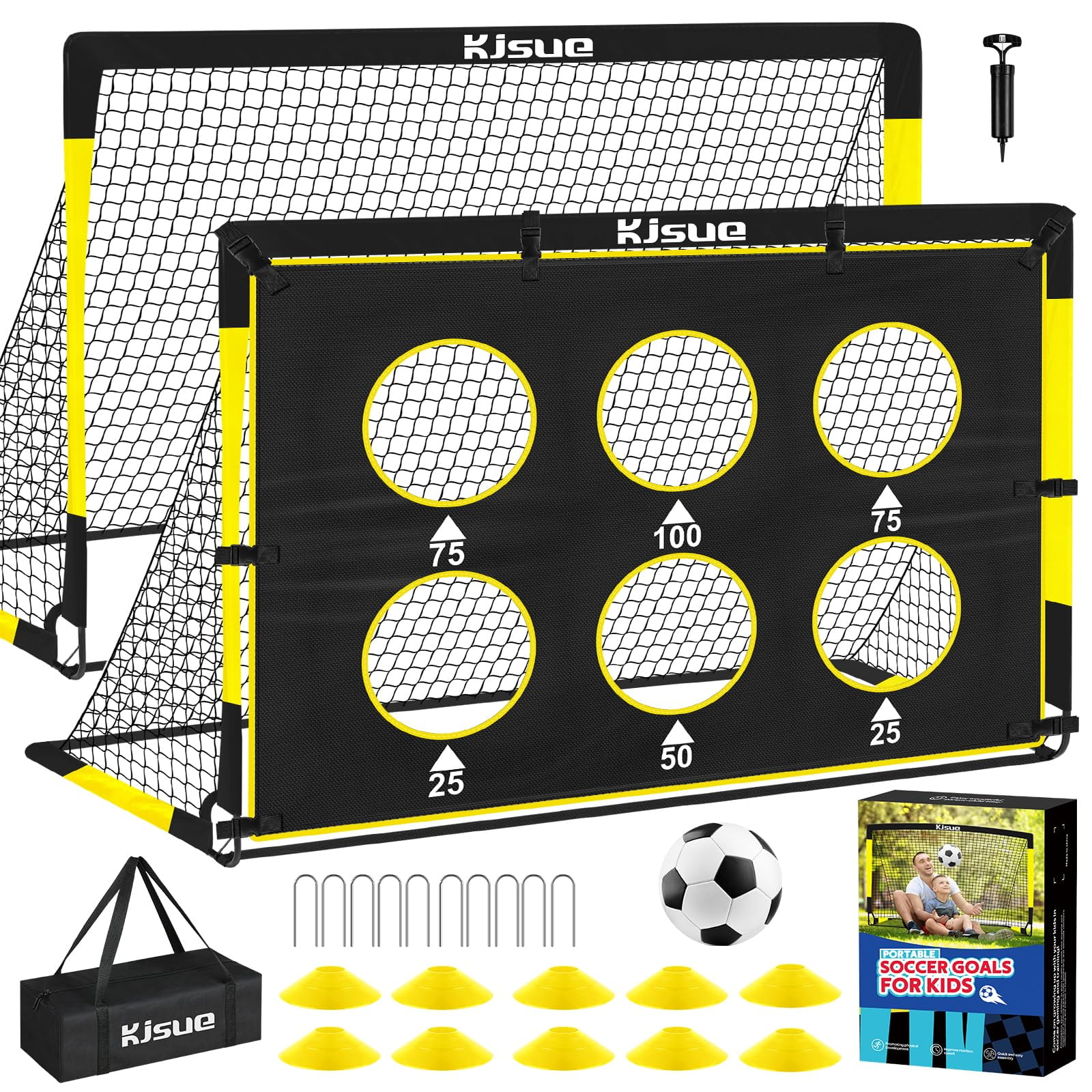 Set De Porterías De Fútbol Kjsue Para Niños Con 2 Redes De 6 X 4 Pies, Balón, Bomba Y Accesorios
