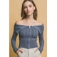 thumbnail image 1 of Top De Manga Larga Elástico De Viscosa Con Cuello Bardot Y Cremallera De Canalé Azul (para Mujer), 1 of 5