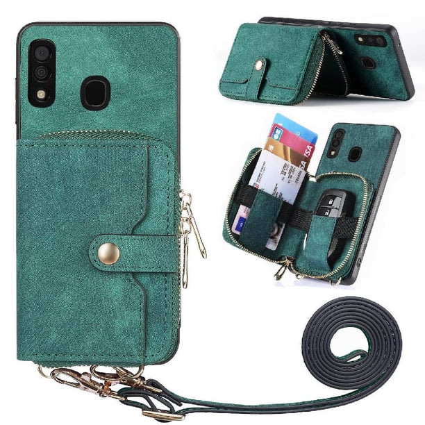Funda Tipo Cartera con Correa Cruzada para Samsung Galaxy A30/A20 Protección Contra Golpes Verde
