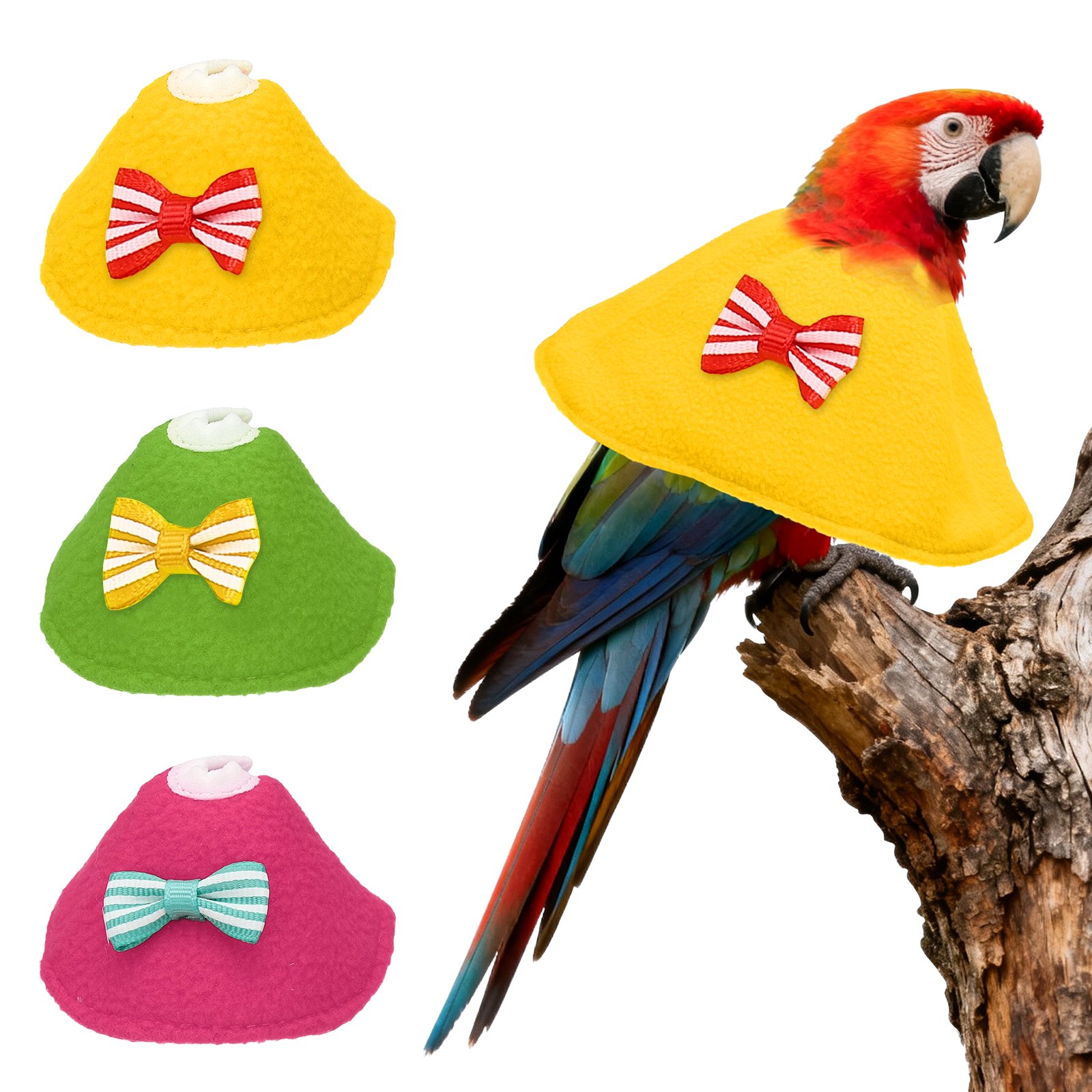 Collares para Aves Uxcell, Collar Cónico Protector de Recuperación, Conos Ajustables Suaves Anti-Mordeduras para Cuello de Plumas (Amarillo/Verde/Rosa, XS, 3 Piezas)