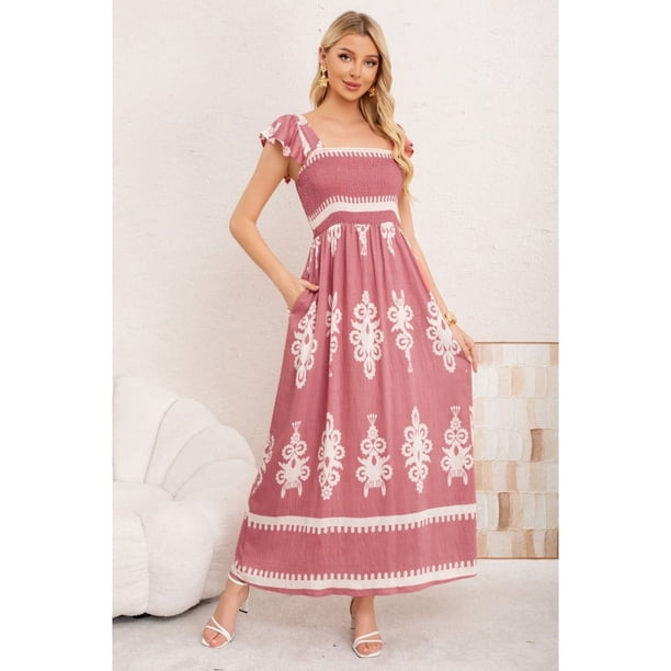 Maxi Vestido Largo Verano Mujer Estampado Casual Sin Mangas 3380