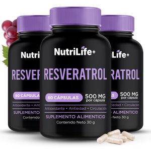 Emetres - Pack 3 Resveratrol 180 Caps Nutrilife Antioxidante 500Mg X3 Resveratrol 60X3 Caps Antiedad Circulación