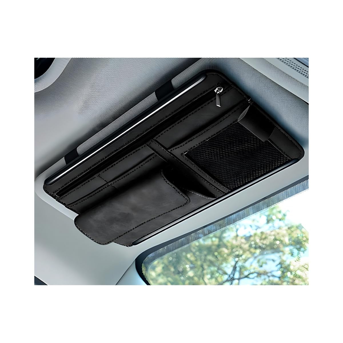 Xusx111 - Organizador Del Visor Del Sol Del Coche, Gafas De Superficie De Cuero Suave, Bolsa De Almacenamiento Del Coche Del Titular De La Tarjeta, Bolsa Del Organizador Del Parasol Del Coche Impermea