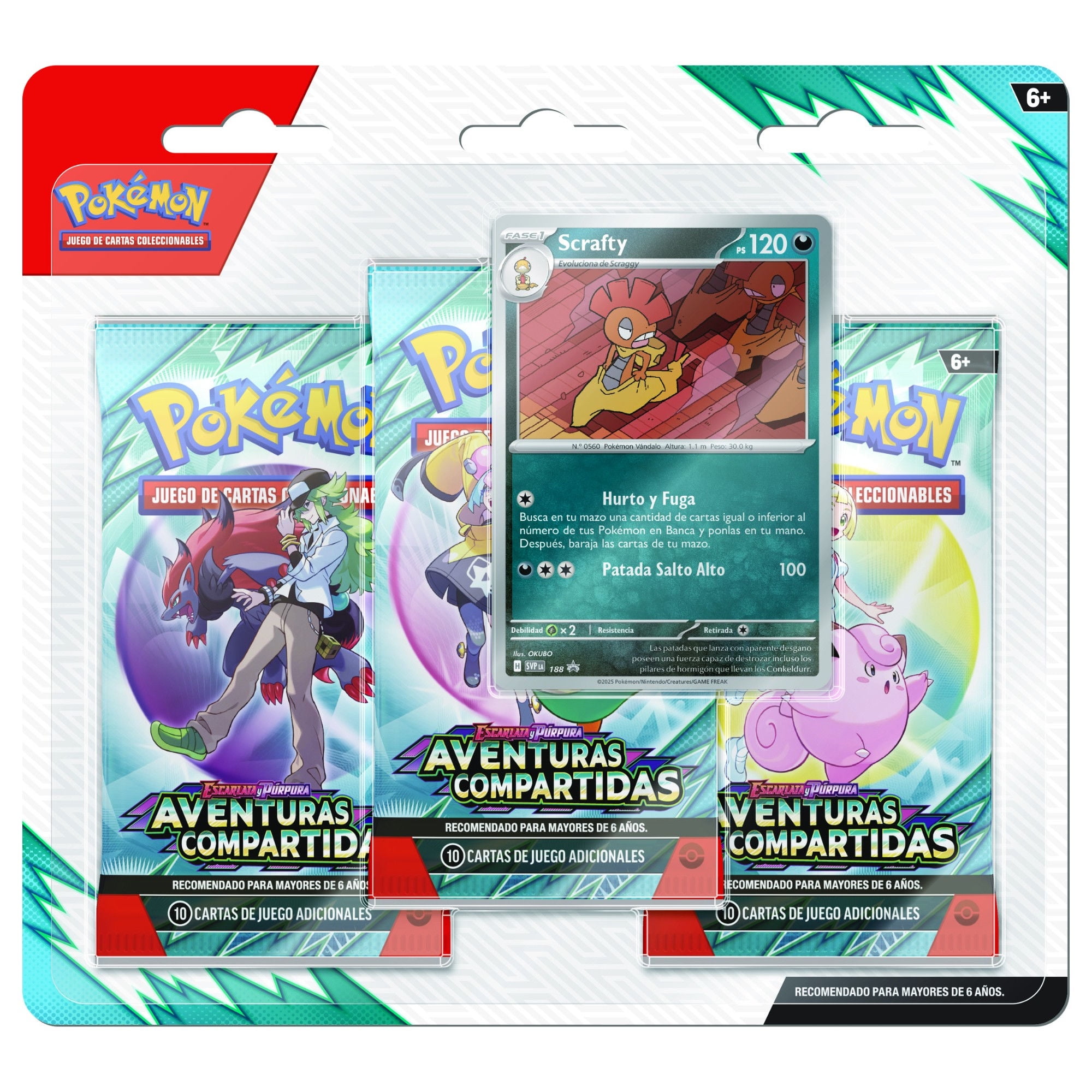 Pokémon - Cartas Coleccionables Pokemon Scrafy Aventuras Compartidas Pack 3 Sobres