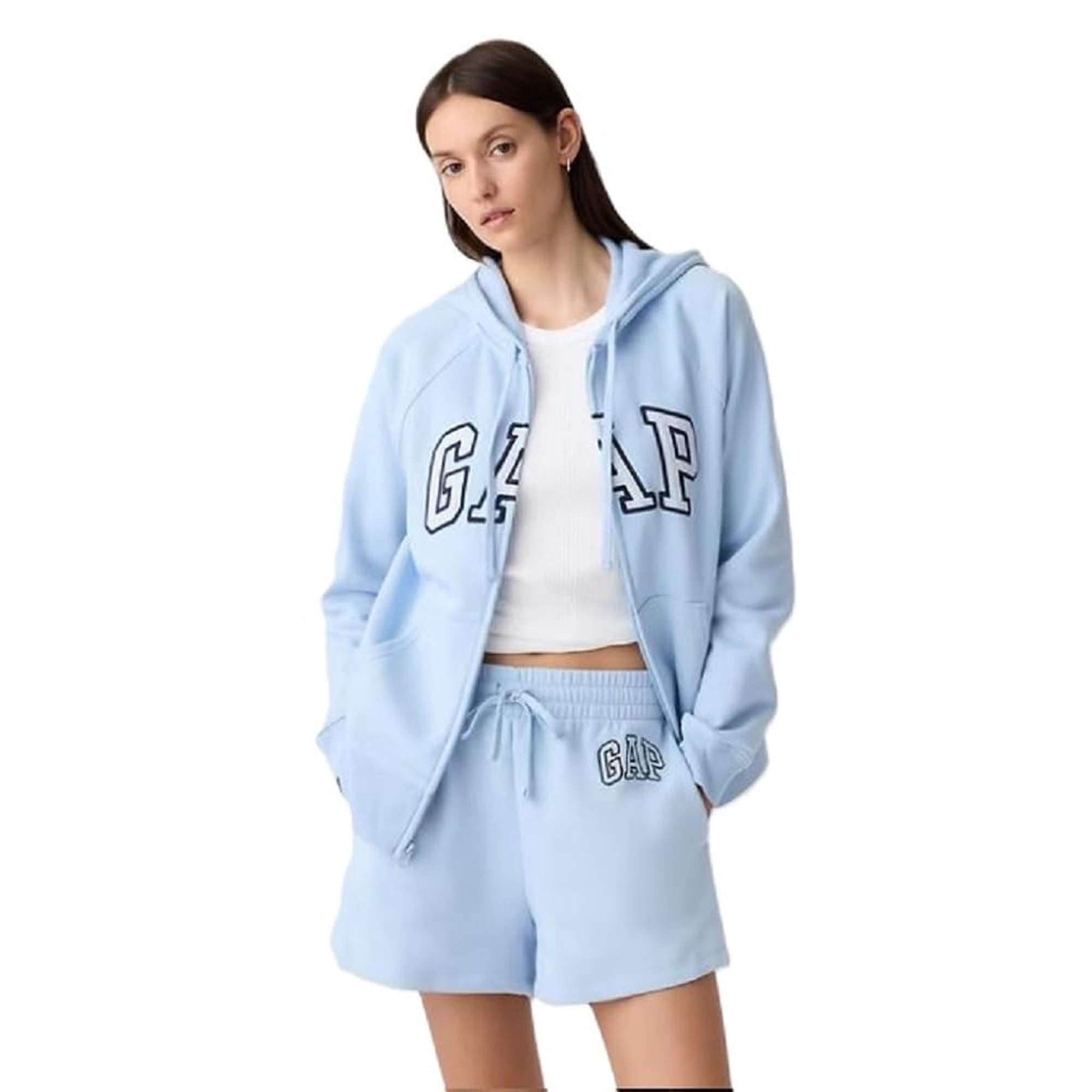 Sudadera Con Capucha Y Cierre Completo Con Logo Para Mujer Gap, Azul Claro, Talla M