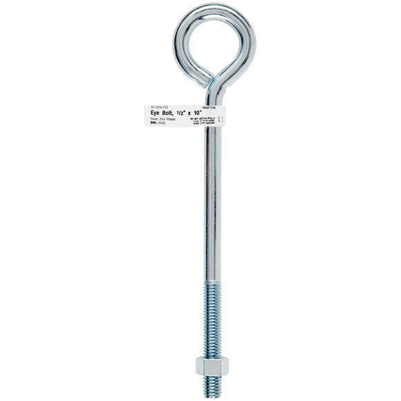 Eyebolt Hampton de acero galvanizado, 1/2 x 10 pulgadas con tuerca, paquete de 5