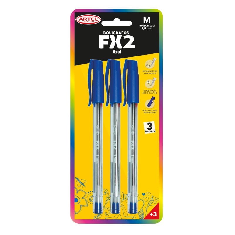 Artel - Bl.Boligrafo Fx 1.0Mm X 3 Und Azul