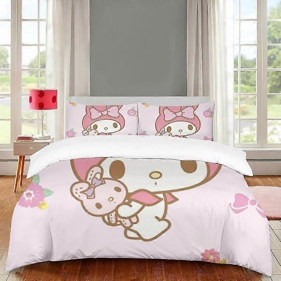 Juego De Ropa De Cama De Dibujos Animados De Anime Pink My Bunny Melody Para Niños Y Niñas Funda Nórdica Y Fundas De Almohada De Algodón 3 Piezas Tamaño Queen Anime Waii