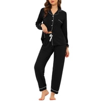 Inspire Chic - Inspirar Chic Pijamas De Mujer Modal De Manga Larga Con Botones Y Pantalones Conjunto De Ropa De Casa Xl Negro