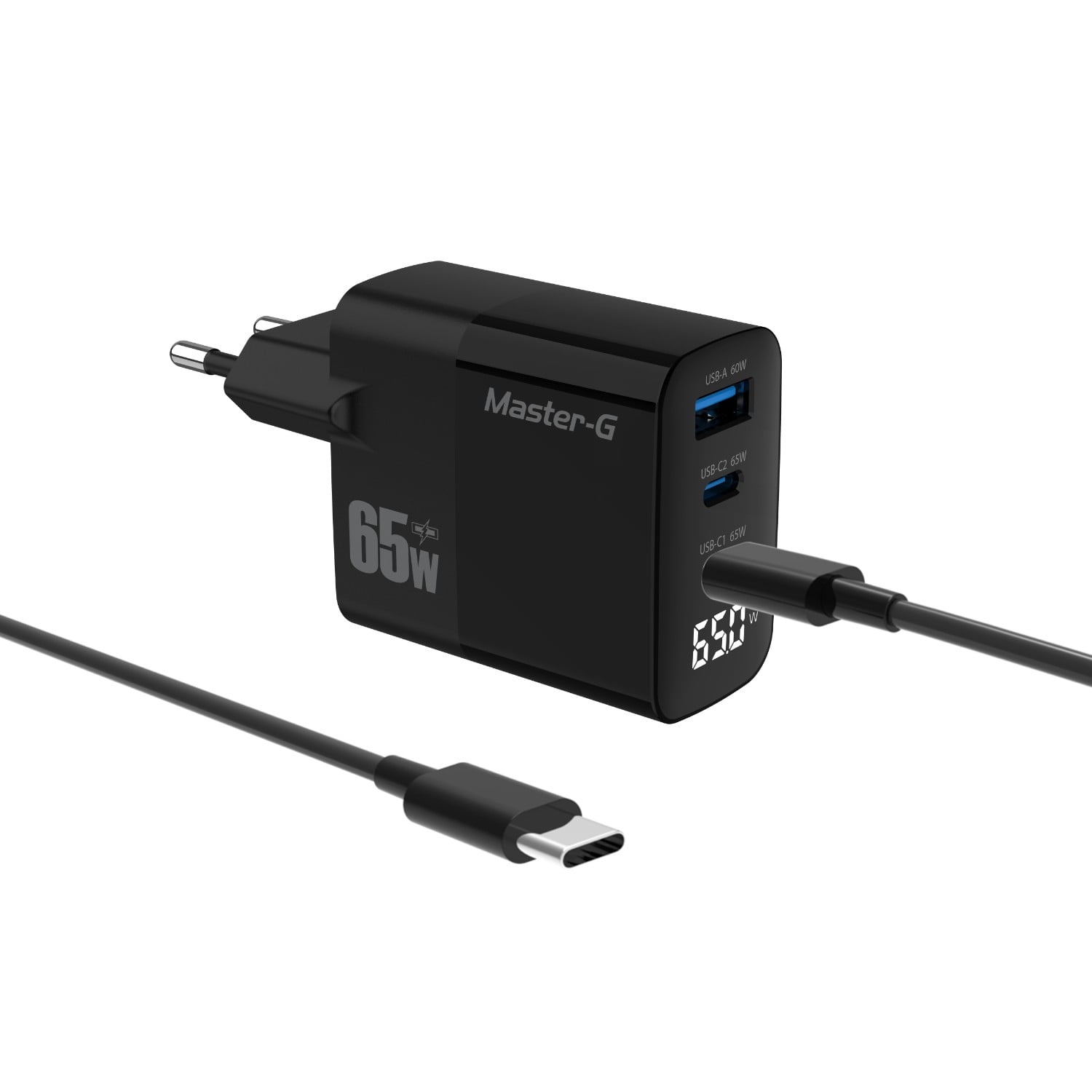 Master-g - Cargador Portátil 65w Con Cable (2xusb-c; 1xusb-a)