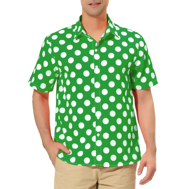 INSPIRE CHIC Camisa de Verano de Lunares para Hombre de Regreso a Clases, Camisa de Manga Corta con Botones, Patrón L Verde