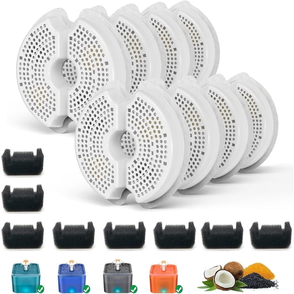 Filtro de Agua SAMANIJA 8 unidades con esponjas pre‑filtro para fuentes de agua de gato