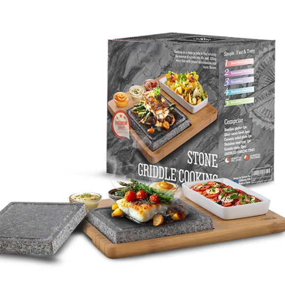 Set de cocción para bistec con piedra caliente Artestia, granito para parrilla