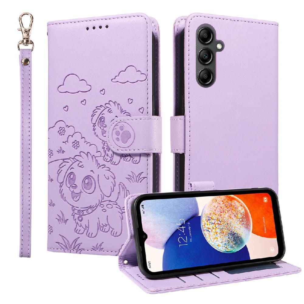 Funda Billetera Foxdock Compatible Con Samsung Galaxy A14, Diseño Perrito Tierno, Ranuras Para Tarjetas Y Soporte Plegable