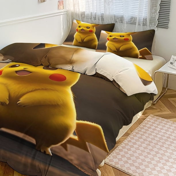 Pik_achu Print Bedding Set Pattern Duvet Cove Set 3 Pieces 1 Quilt Cover And 2 Pillowcases for Women Men Teens