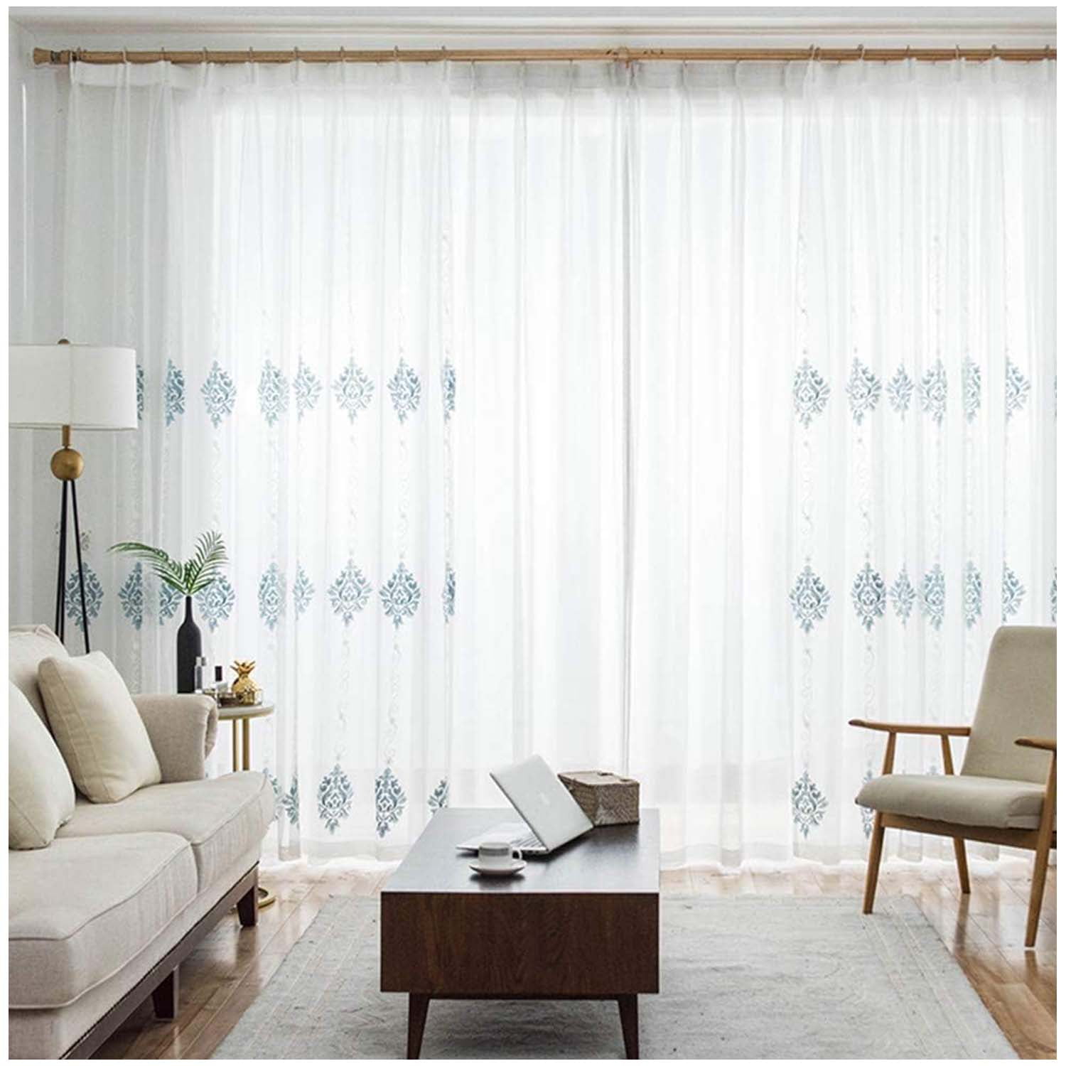 Wyj Hogar - Set De 02 Visillos Bordados Con Argollas 140x230 Cm Mod12