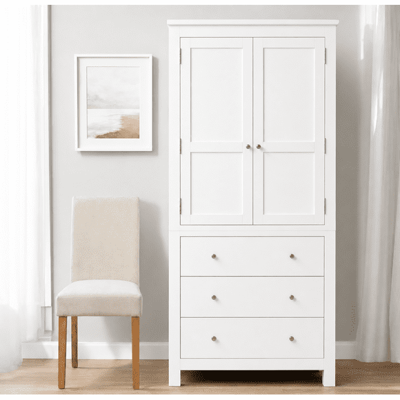 Closet "Armonía" de Madera Ropero Artesanal con Cajones y Barra - Blanco - 90x50x180 cm