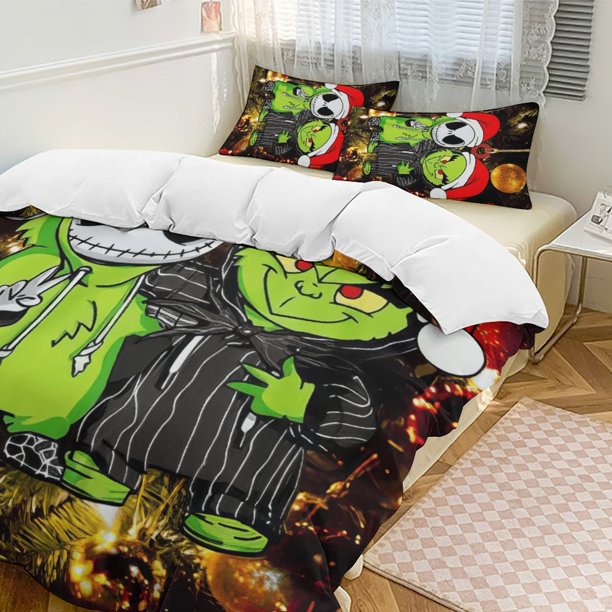 Grinch The Nightmare Before Christmas Comforter Set Soft 3 Pcs Twin Bedding Sets Thicken for All Season