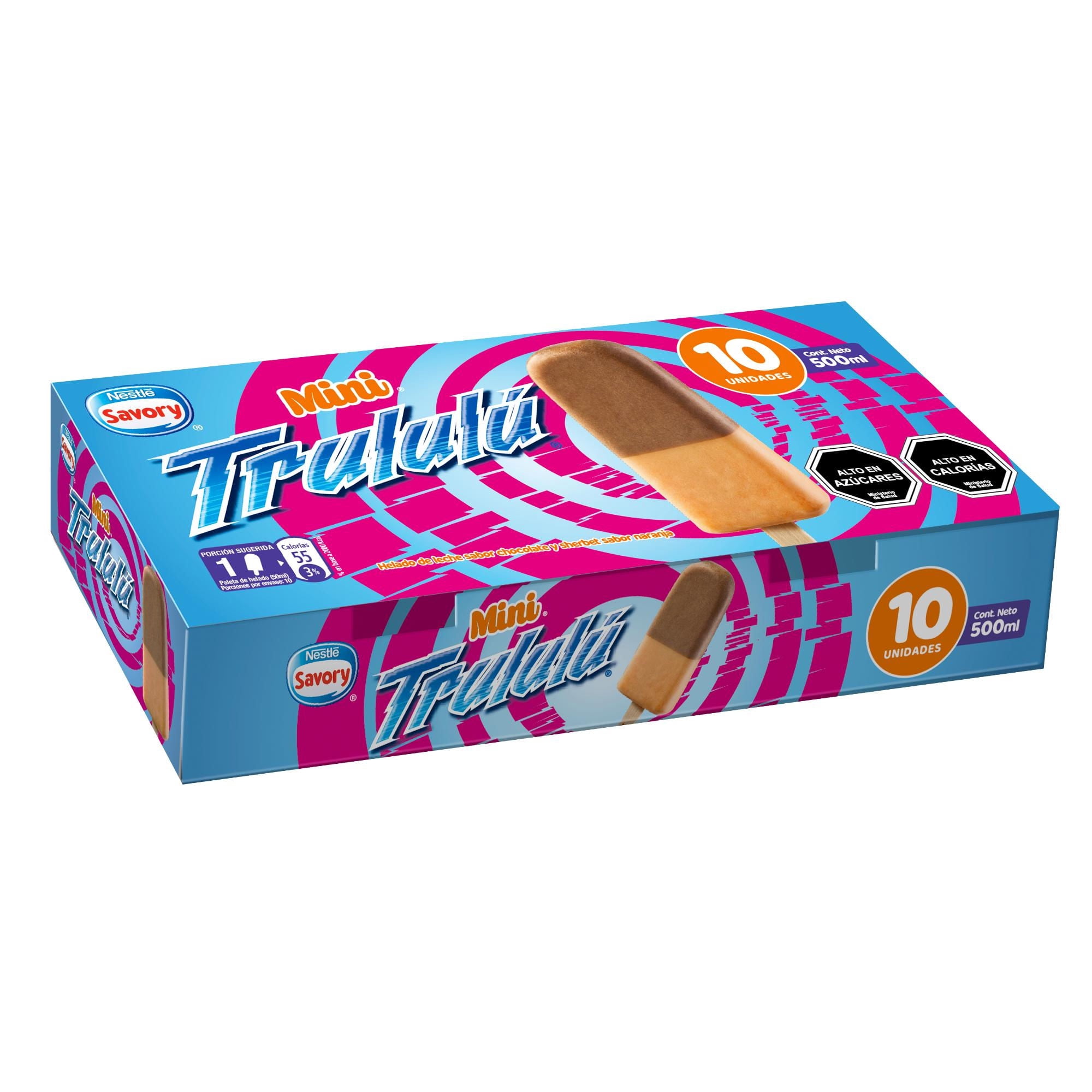 Helado Trululú Chocolate Naranja Pack 10un Caja 500 ml Savory
