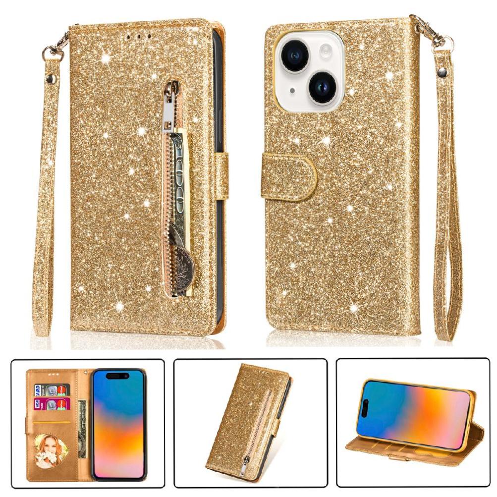 Funda Para Foxdock Elegante Funda Iphone 15 Plus Glitter Con Cremallera-Ideal Para El Uso Diario