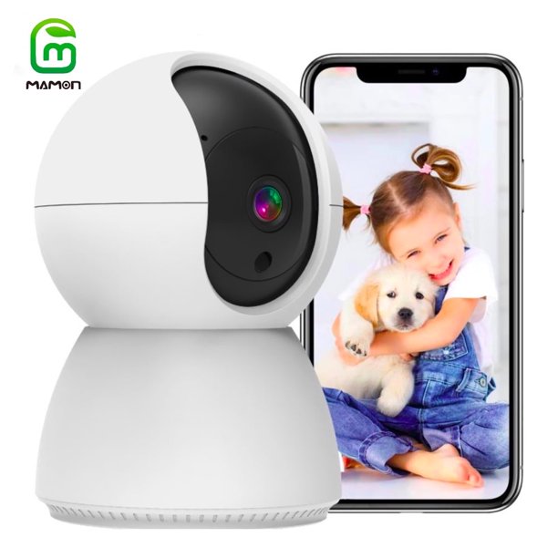 MAMON Monitor para Bebé Cámara de Seguridad Interior WiFi 3MP 1296P con Giro Inclinación Zoom/ Alertas de Movimiento Ideal para Seguridad Del Hogar de Bebé y Mascota Múltiples Opciones de
