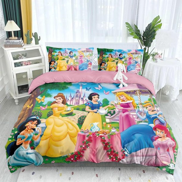 Princess Cartoon Series Girl 3-Pcs Bed Duvet Cover Set Microfiber Bedding Sets for Girls Kids