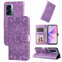 Funda Tipo Cartera Foxdock Para Oppo A77 5G , Diseño Girasol En Relieve, Cuero Pu, Cierre Magnético, Soporte Y Tarjetero