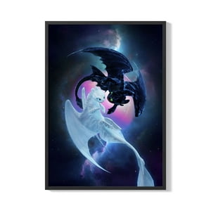 Creango - Cuadro Poster Enmarcado Dragones Chimuelo Y Luminosa Decorativo