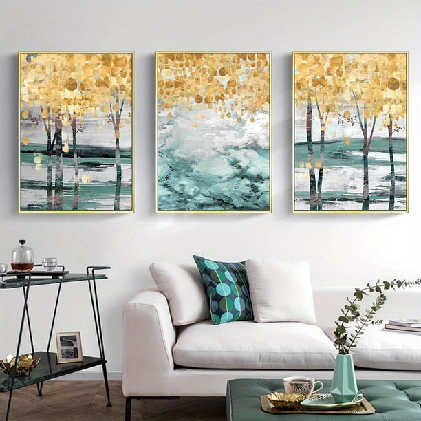 3pcs, Frameless Abstract Golden Tree Poster, Canvas Painting, Wall Art Print Modern Minimalist Home Corridor Art Decoration Mural, Home Decor, No Frame