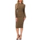 thumbnail image 1 of Vestido de malla INSPIRE CHIC para mujer con cuello simulado, manga larga, fruncido, cóctel, ajustado, talla L, color camello, 1 of 6