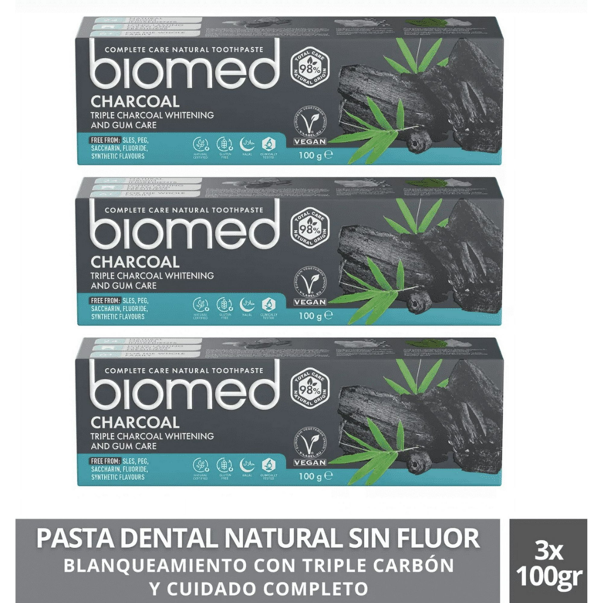Pack 3 Pasta Dental Blanqueadora Biomed Charcoal Sin Fluor
