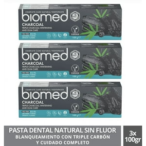 Pack 3 Pasta Dental Blanqueadora Biomed Charcoal Sin Fluor