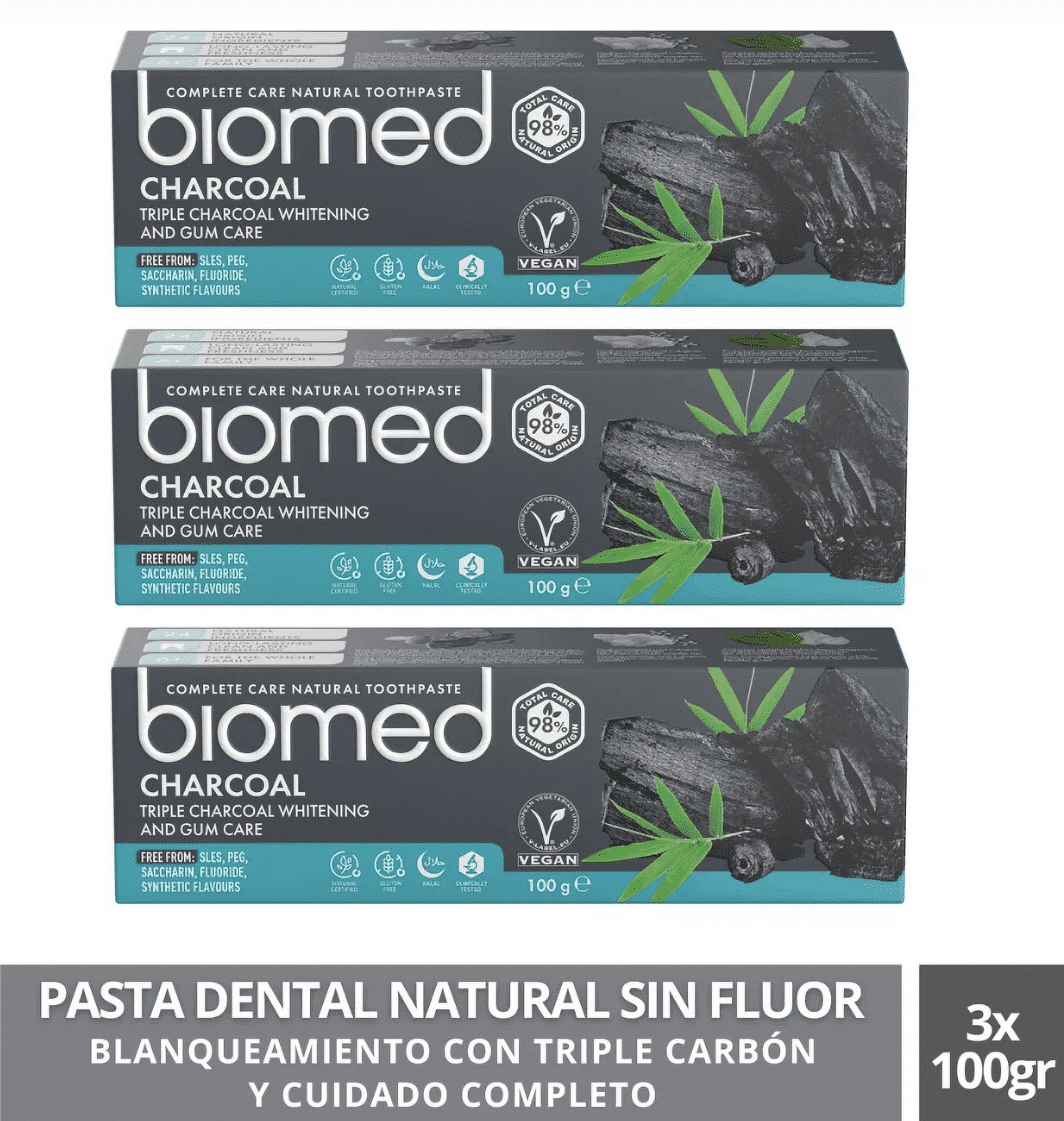 Pack 3 Pasta Dental Blanqueadora Biomed Charcoal Sin Fluor