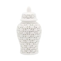 Magideal - Jarrón De Jengibre De 36 Cm Ahuecado Con Tapa, Jarrón De Cerámica De Retro Pintado Para De Salón, Arreglo Floral, Decoración