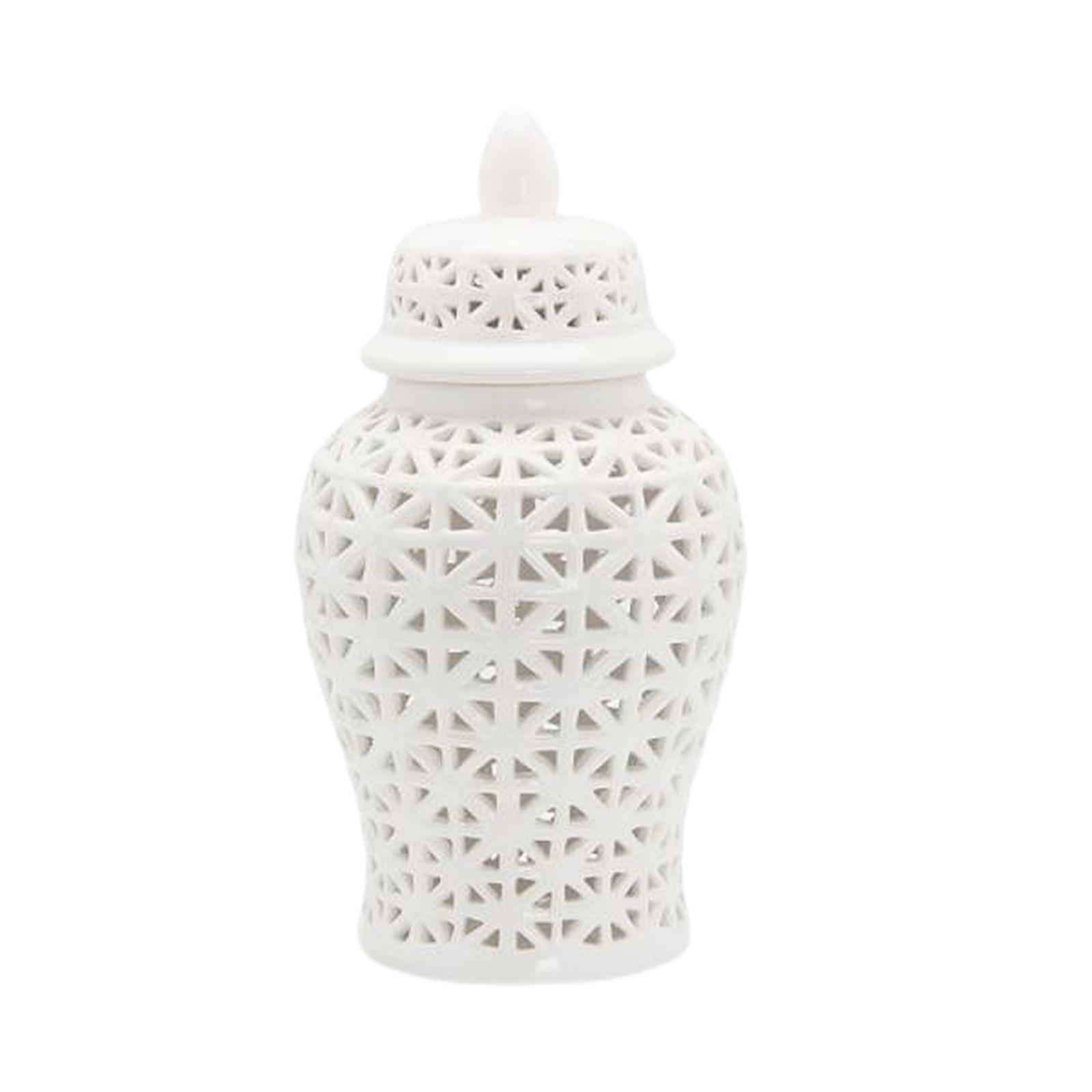 Magideal - Jarrón De Jengibre De 36 Cm Ahuecado Con Tapa, Jarrón De Cerámica De Retro Pintado Para De Salón, Arreglo Floral, Decoración