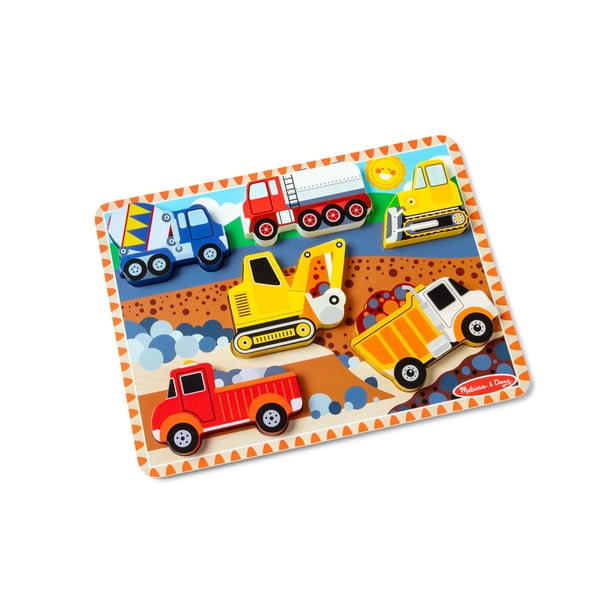 Puzzle Melissa & Doug para vehículos de construcción de madera, 6 piezas