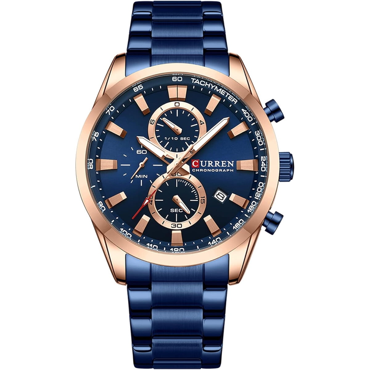 Fanmis - Reloj Cronógrafo Hombre Acero Azul Oro Rosa