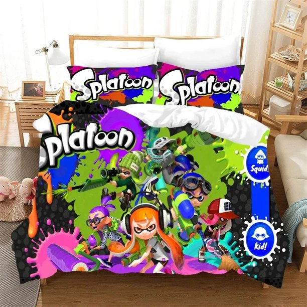 Splatoon Bedding Set,Duvet Cover Comforter Bed Set Quilt Cover Pillowcase,King Queen Twin Size Boys Girls AdultsBed Sheets