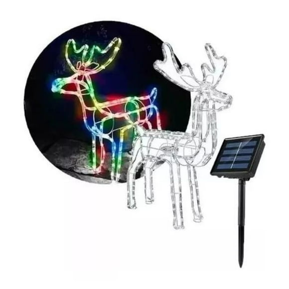 Reno Navideño Luz Led Solar Decorativo 90cm Multicolor